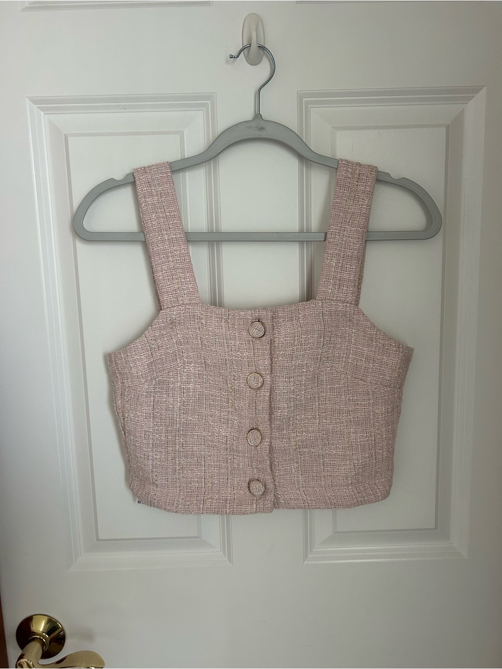 Mango Exclusive NWT Pink Tweed Button-Front Cropped Tank Top